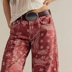 Women Boyfriend Baggy Barrel Jeans Bandana Print in Rouge Combo Sz M NWT Red Size M Photo 2