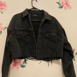 Frayed Cropped Denim Jacket Black Size M Photo 0