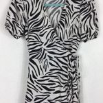 ZARA Zebra Print Puff Sleeve Linen Wrap Mini Dress Small Photo 9