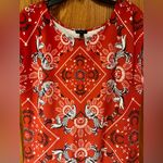 Talbots  Red & Blue Intricate Bandana Bird Print Cotton Shift Dress Size Small‎ Photo 2