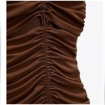 ZARA  NWT brown ruched gathered mesh mini dress halter neck tie & cutout detail Photo 7