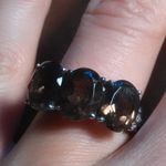 Brazilian Smokey Quartz Three Stone Stainless Steel Ring (Size 7) Photo 2