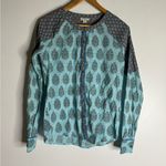 Sundance  Stories To Be Told Teal Boho Mixed Print Button Down‎ Top Small CP Photo 0