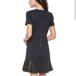 Club Monaco  Black Navy Dress 12 Mini Chic Leather Trim Cocktail Photo 2