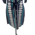 Anthropologie  Tiny Nadia Shirt Dress Button Embroidered Navy Blue Teal‎ Size XS Photo 5