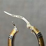 14k Italy Gold Silver Tone Hoop Earrings Textured Stripe Italian Hoop Earrings Photo 5