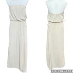 Gap Maxi Dress Size Medium Beige Strapless Satin Drawstring Party Cruise Summer Photo 1