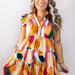 Umgee Peach and Fuchsia Printed Flutter Sleeve Dress Photo 0