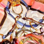 Vintage Equestrian PINK PEACH Royal Crown print oversized silky Scarf 35/35 Photo 12