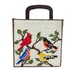 Handmade Vintage Needlepoint Purse tote Plastic Handle Cardinal Oriole Birds Grannycore Photo 3