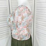 Active USA  Sheer Floral Chiffon Tie Front Crop Blouse Blue Pink 1XL Puff Sleeve Photo 2