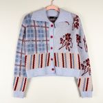 Kut From The Kloth NEW Jacquard Floral Plaid Collared Cardigan Sweater Purple Photo 3