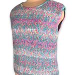 Vintage 90s Sweater Vest Woven Chunky Printed Knit Colorful Rainbow Light Pink Size M Photo 2