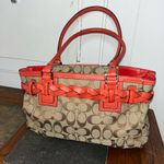 Coach  Tan and Red Signature Shoulder Bag Photo 3