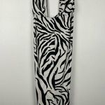 Afrm Avian Zebra Print Halter Neck Slit Midi Dress Sz S Black Photo 4
