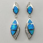 Boutique Blue - Drop / Dangle - FIRE OPAL & CZ - Post Earrings in 925 Sterling Silver Photo 4