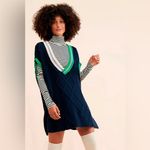 Free People Chunky Knit V Neck Sleeveless Sweater Tunic Navy Green Size Medium Photo 10