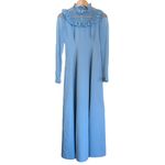 Vintage Dusty Blue Ruffle Collar Prairie Maxi Dress - 1960s Cottagecore Gown Photo 5