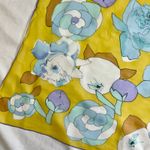 vintage yellow blue white floral scarf square poly chiffon Photo 2