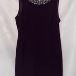 Calvin Klein Deep Purple Dress Embellished FAUX PEARL Neckline WOMENS SIZE 14 Photo 0