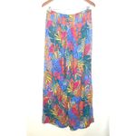 Kona Sol Leaf Print Multicolor Smocked Waist Side Slit Flowy Beach Pants Boho M Photo 2