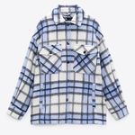 ZARA Blue And White Plaid Shacket Photo 0