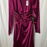 EXPRESS : Metallic Purple Plunging neckline- side slit-long sleeve- Dress- S Photo 0