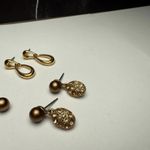 Monet Signed  Gold Tone Dangle Pierced Earrings 2 With Rhinestone Lot Of 3 Photo 11