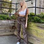 High Stretch Faux Leather High Waisted Straight Leg Pant Brown Photo 3