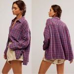 Free People Oversized Bohemian Grunge Fall Cardiff Plaid Swing Top Shirt Small Photo 4