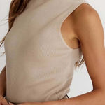 All:Row Nadia Sleeveless Turtleneck Top Ribbed Knit Neutral‎ Beige Medium Tan Photo 0