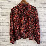 ZARA Women’s  black floral vibrant v-neck long tie bow blouse Size Small Photo 0
