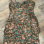 ASTR The Label NWT Green Floral Ibiza Floral Ruched Cutout Mini Dress Size S Photo 0