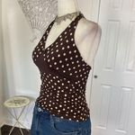 Early 2000's Cinched Soft Brown Cream White Polkadot Babydoll Halter Top M Size M Photo 4
