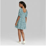 Wild Fable  Blue‎ Floral Puff Sleeve Tiered Mini Dress Off Shoulder Small Photo 4
