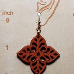 Handmade Wooden Dangle Floral Earrings Hook Unsigned 2" New Brown Photo 4