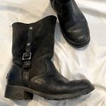 UGG  Black Leather & Suede Calf Height Moto Lug Boots Sherpa Lined Womens 6.5 Photo 0