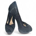 H by Halston Black Suede Snake Accents Platform Peep Toe Stiletto Women's Size 6 Photo 0