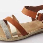 Bamboo Multi Color Brown Metallic Strappy Buckle Sandals Photo 0