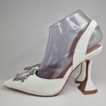 MICXKLZO Heel Women's Size 7.5 White Party Christmas Slingback Shoes Photo 0