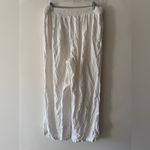 Aerie High Waisted White Linen Blend Pant White Elastic Waist Wide Leg Photo 6