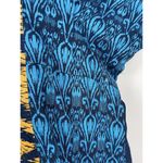 Taaga Blue Yellow Abstract Print Short Sleeve Midi Button Up Kaften Dress Size M Size M Photo 5