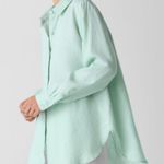 Eileen Fisher Light Blue linen Button-Up Shirt sz L Photo 3