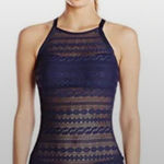 Nautica  Grand Isle Blue Crochet One Piece Swimsuit size 14 Beach Vacation Photo 0