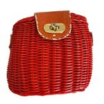 Maggi B Shoulder Bag Wicker Purse Square Bag Burnt Orange 7" L x 5" H 17" strap Photo 2