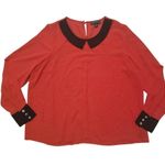 Forever 21  Plus 1X Red Black Collared Long Sleeve Top Blouse Shirt Dressy Career Photo 0