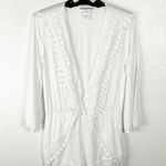 La Blanca Costa Brava White Crochet Trim Deep V-Neck Romper, Size Small Photo 0