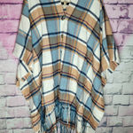 Matilda Jane JUST IMAGINE PAIGE PLAID FRINGE BUTTON FRONT HI LOW CAPE PONCHO OS Photo 0