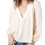 Band Of The Free NWT Cash VNeck Long Sleeve Billowing Sleeves Ivory Top Size XS Photo 0