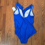 DKNY Ruffle Plunge Underwire Tummy Control One-Piece Swimsuit Blue size 16 NWT Photo 2